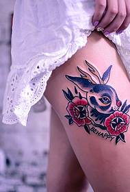 Big flower antler rabbit tattoo pattern