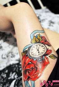 Mode Mädchen Beine Persönlichkeit Rose Uhr Tattoo Bilder