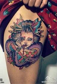 Immagine del tatuaggio geisha personalizzata di colore delle gambe