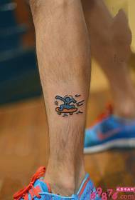 Creative cartoon skateboarding villain calf tattoo picture