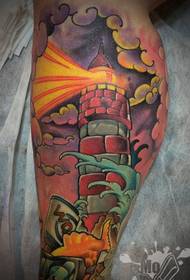 Modello tatuaggio gamba scuola colore faro