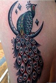 Immagine del modello del tatuaggio del pavone di colore della gamba