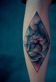 Creative black cat avatar calf tattoo picture