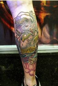 Immagine del modello del tatuaggio del dio dell'elefante di colore religioso di modo della gamba di personalità