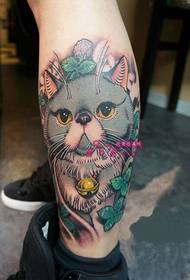 Mielas katės gėlių veršio tatuiruotės paveikslėlis