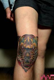 Domineering Tiger Head Knee Tattoo Picture