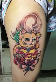 Lucky Lucky Cat Muslo Tatuaje Imagen