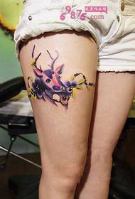 Thigh creative pink purple deer tattoo picture