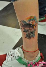 Calf rainbow umbrella fashion tattoo pictures