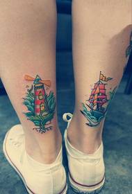 Vitorlás hajó és világítótorony borjú tetoválás képek