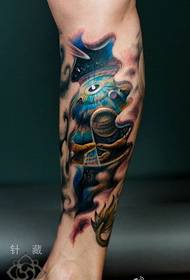 Leg color starry universe cosmic Buddha tattoo pattern