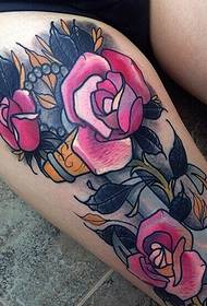 Image de modèle de tatouage rose d'ancrage de couleur de jambes de femme