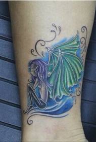 女孩的腿美麗的顏色小精靈翅膀紋身圖案圖片