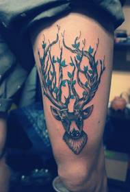 Elk Life Tree Creative Leg Tattoo Picture