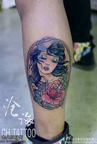 Leg color navy girl anchor tattoo illustration