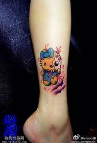 Leg color evil Kitty cat tattoo