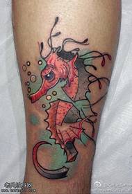 Leg color seahorse tattoo pattern
