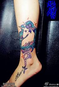 Leg color unicorn pentagram tattoo picture