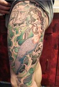 Immagine del modello del tatuaggio della sirena di colore della gamba