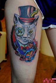 Tatuaje de punk coxa fumar foto tatuaxe de gato