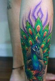 Leg color peacock tattoo pattern picture