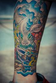 Leg color rabbit tattoo picture