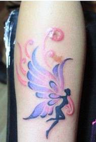 女孩子腿部精美的彩色精灵翅膀纹身图图片