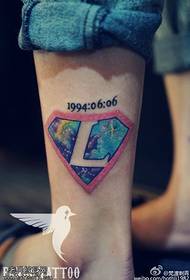 Leg color star alphabet tattoo pattern