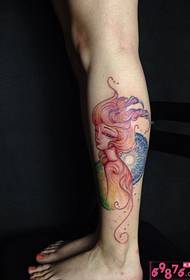 Vintage beautiful elf beauty calf tattoo picture