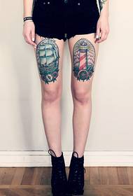 Krásné nohy plachetnice maják módní tetování obrázky