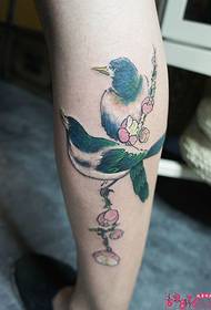 Chinese style magpie and plum blossom ink tattoo pictures