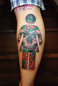 Creative skull clothes calf tattoo pictures
