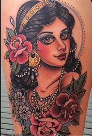 Láb színű iskolás lány Rózsa tetoválás illusztráció