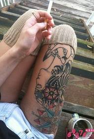 Uewerschenkel kreativ Schéinheets Kompass Tattoo Bild