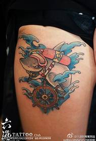 Roda cai watercolor setir pola tattoo hiu leutik