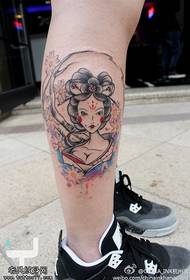 Tatuaggio di geisha di colore delle gambe tatuaggio tatuaggio funziona