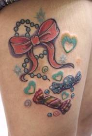 Modello tatuaggio donna: Gambe colorate fiocchi amore Candy Tattoo Pattern