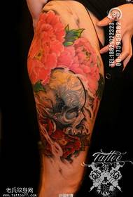 Leg color skull peony tattoo tattoo works