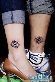 Leg couple love totem tattoo