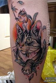 Ang sumbanan sa tattoo sa pusa ug mouse nga adunay klasiko nga mga bitiis