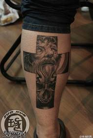 Leg cross jesus tattoo model