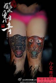 Tigro-kapo kaj leoparda kapo-tatuaje por la kruroj de knabinoj