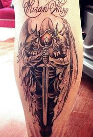 Leg angel tattoo work