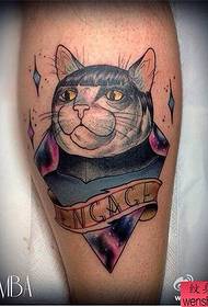 Leg starry cat tattoo work