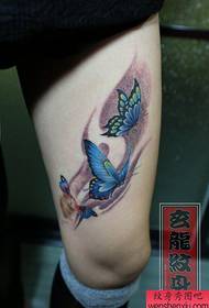 Gražus populiarus drugelio tatuiruotės modelis moterų kojoms