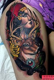 Leg antelope girl tattoo work