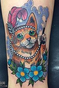 腿部彩色猫咪纹身图案