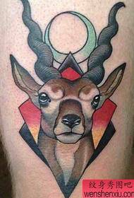 Leg school style colored antelope tattoo pattern