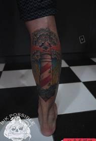 腿部流行经典的灯塔纹身图案