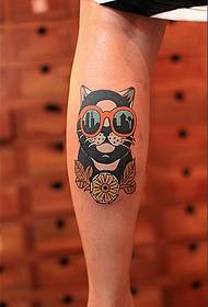 Woman legs colored dog tattoo work